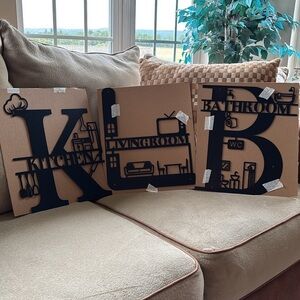 Brand New Set of 3 Home Metal Wall Decor Kitchen Bathroom Living Room Black